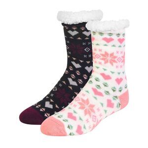 Black & Pink Snowflake 2-Pack Slipper Socks